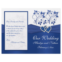 Royal Blue and White Joined Hearts Wedding Program Flyer Design