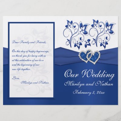 Royal Blue and White Joined Hearts Wedding Program Flyer Design by 