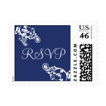 Royal Blue and White RSVP Flourish Postage postage by hummingbirdcake Royal Blue and White RSVP Flourish Postage postage
