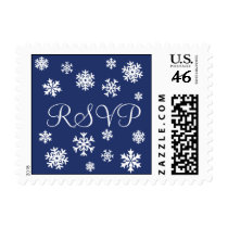 Royal Blue and White RSVP Snowflakes Postage postage