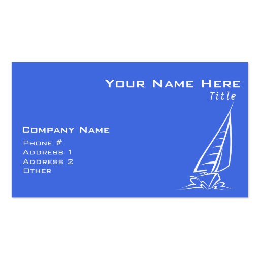 Royal Blue and White Sailing; Sail Boat Business Card (front side)