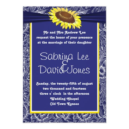 Royal Blue and Yellow Sunflower Wedding Invitation Zazzle