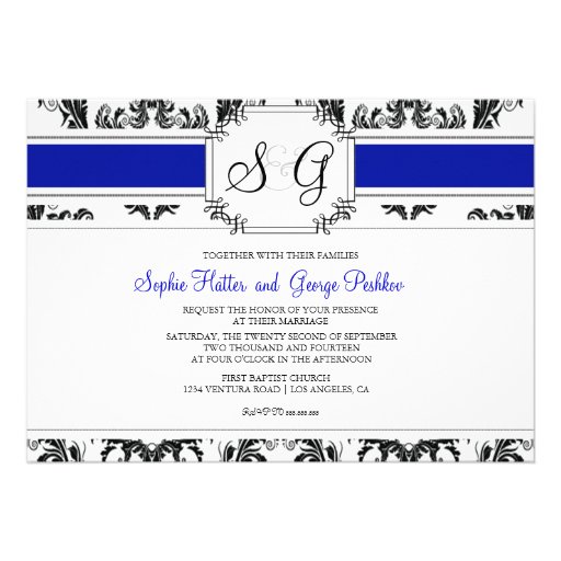 Royal Blue Antique Elegant Wedding Invitation