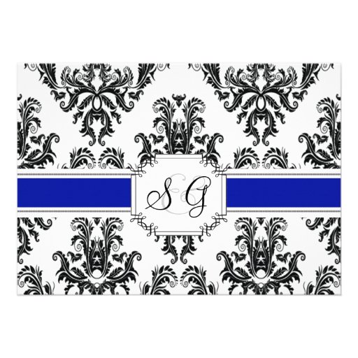 Royal Blue Antique Elegant Wedding Invitation