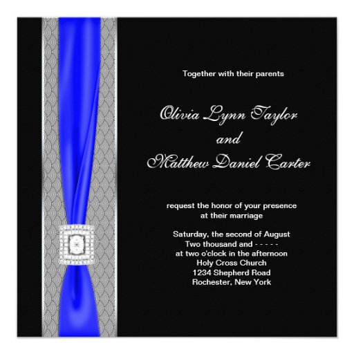 Royal Blue Black Blue Bow Wedding Personalized Announcement