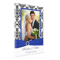 Royal Blue, Black, White Damask Wedding Canvas Stretched Canvas Print