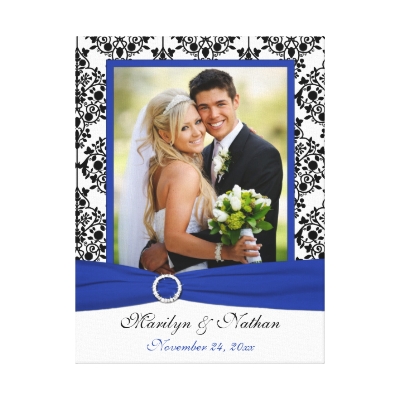 Royal Blue Black White Damask Wedding Canvas Stretched Canvas Print by 