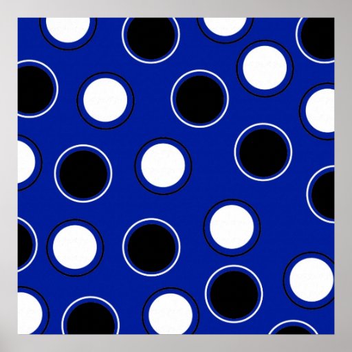 Royal Blue Black White Polka Dots Circles Pattern Poster | Zazzle