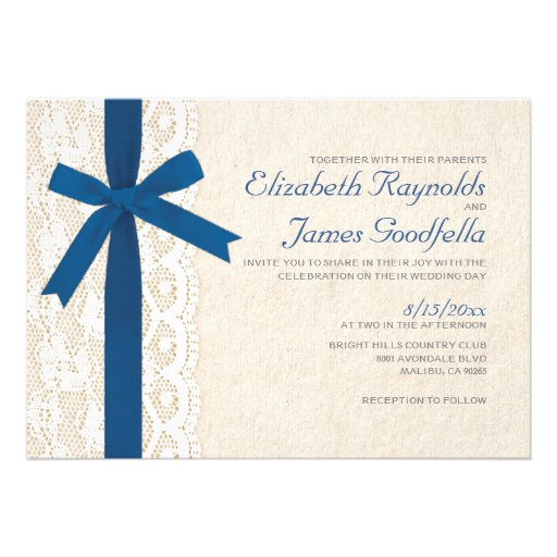 Royal Blue Bow & Lace Wedding Invitations