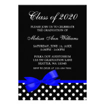 Royal Blue Bow Polka Dots Graduation Announcement invitations