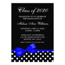 Royal Blue Bow Polka Dots Graduation Announcement