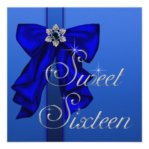 Royal Blue Bow Sweet 16 Birthday Party Announcement
