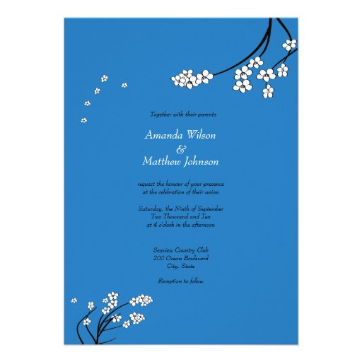 Royal Blue Cherry Blossom Wedding Invitations