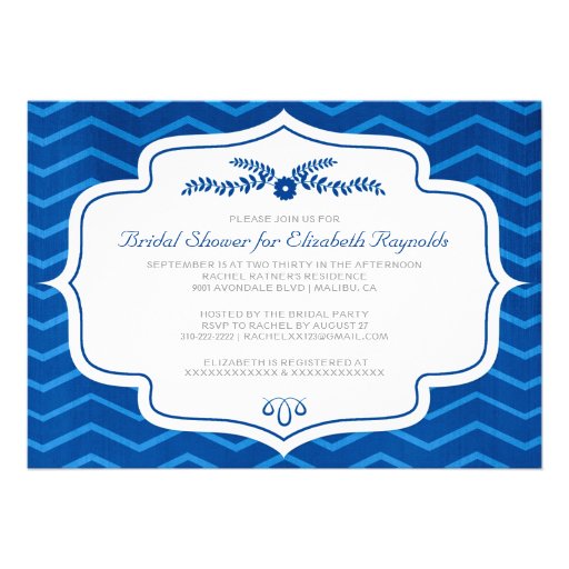 Royal Blue Chevron Bridal Shower Invitations