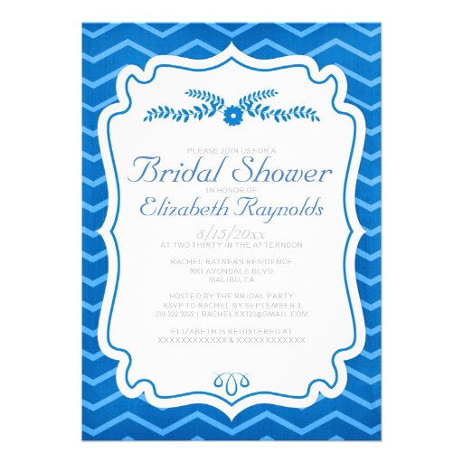 Royal Blue Chevron Stripes Bridal Shower Invites