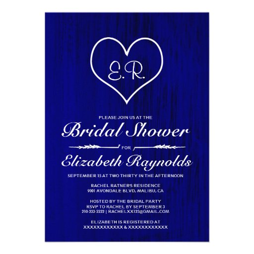 Royal Blue Country Bridal Shower Invitations