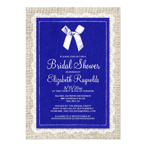 Royal Blue Country Burlap Bridal Shower Invitation