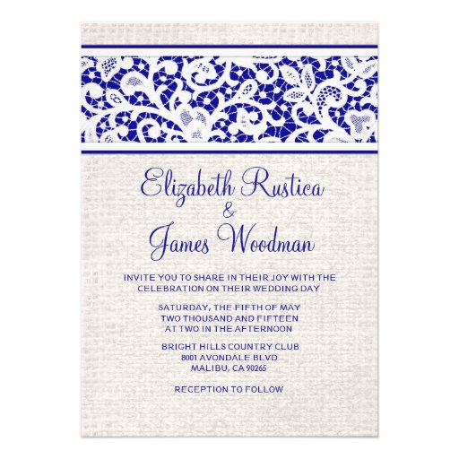 Royal Blue Country Burlap Linen Wedding Invitation