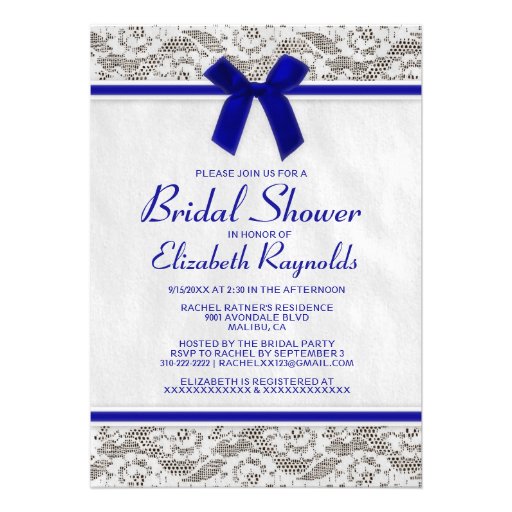 Royal Blue Country Lace Bridal Shower Invitations Invitation