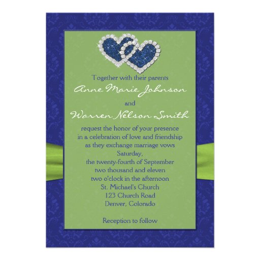 Royal Blue Damask and Pleats Chartreuse Invitation