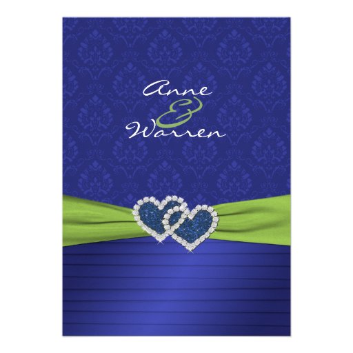 Royal Blue Damask and Pleats Chartreuse Invitation