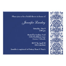 Royal Blue Damask Bridal Shower Invitation