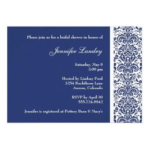 Royal Blue Damask Bridal Shower Invitation