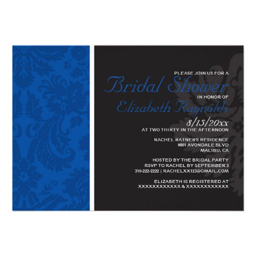 Royal Blue Damask Bridal Shower Invitations