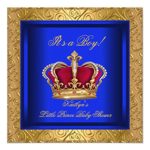 Royal Blue Damask Gold Baby Shower Boy Personalized Invitation