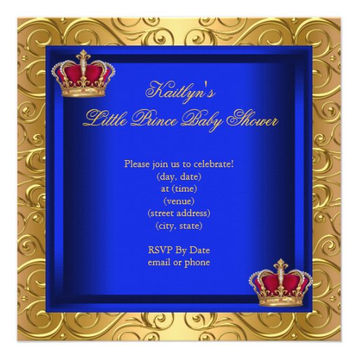 Royal Blue Damask Gold Baby Shower Boy Personalized Invitation