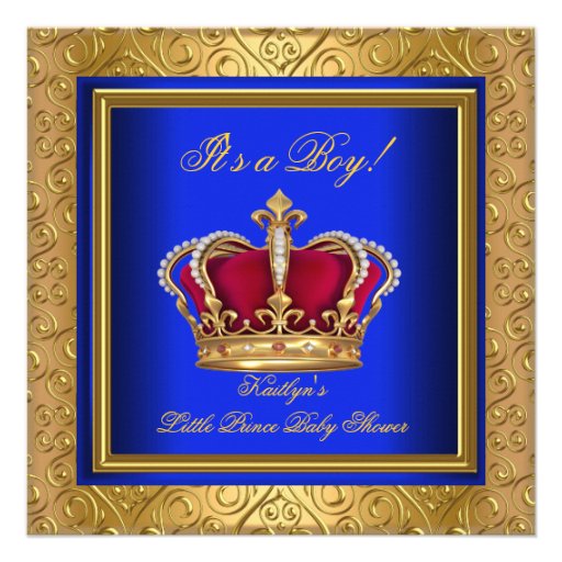 Royal Blue Damask Gold Baby Shower Boy Regal Personalized Invitation