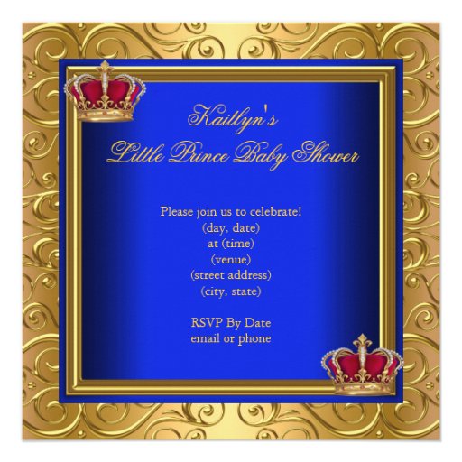 Royal Blue Damask Gold Baby Shower Boy Regal Personalized Invitation