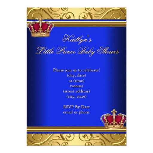 Royal Blue Damask Gold Baby Shower Boy Regal Personalized Invitations