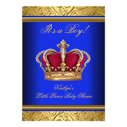 Royal Blue Damask Gold Baby Shower Boy Regal Personalized Invitations