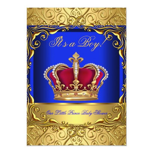 Royal Blue Damask Gold Crown Baby Shower Boy 4 Custom Invite