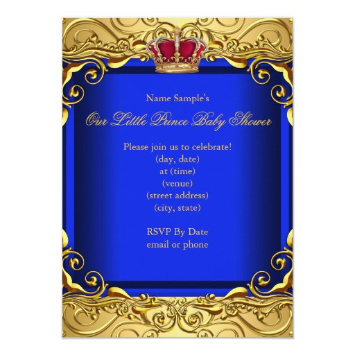 Royal Blue Damask Gold Crown Baby Shower Boy 4 Custom Invite