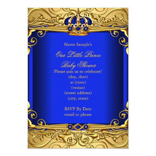 Royal Blue Damask Gold Crown Baby Shower Boy bs2 Card