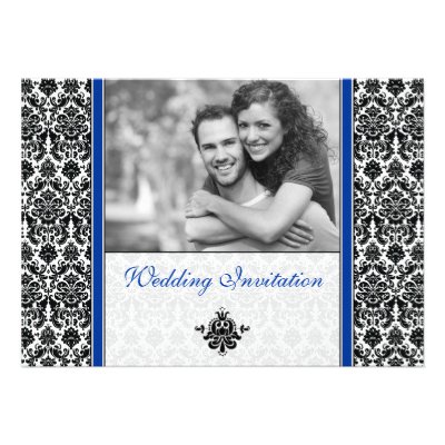 Royal Blue Damask Photo Wedding Invitation