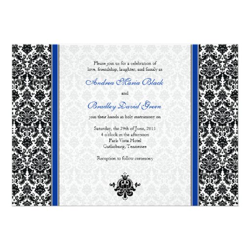 Royal Blue Damask Photo Wedding Invitation