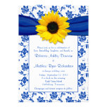 Royal Blue Damask Sunflower Wedding Invitation