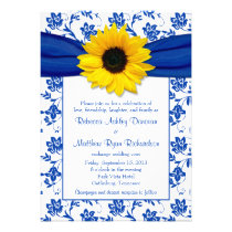 Royal Blue Damask Sunflower Wedding Invitation invitations