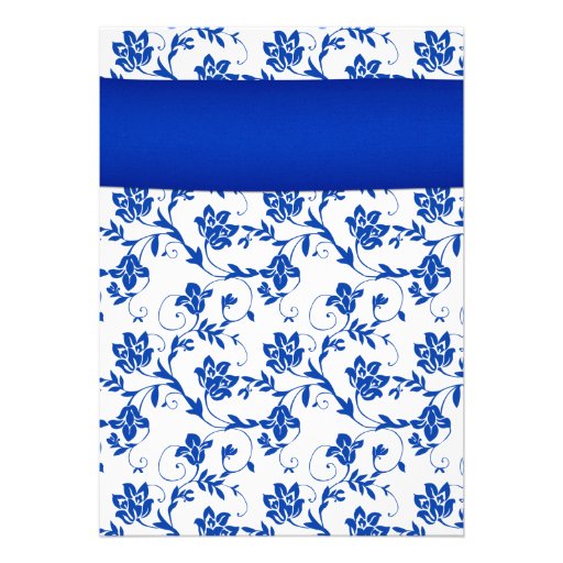 Royal Blue Damask Sunflower Wedding Invitation