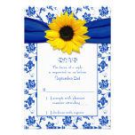 Royal Blue Damask Sunflower Wedding RSVP Card