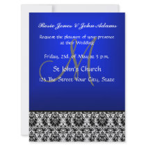 Royal Blue Damask Wedding Invitation and RSVP