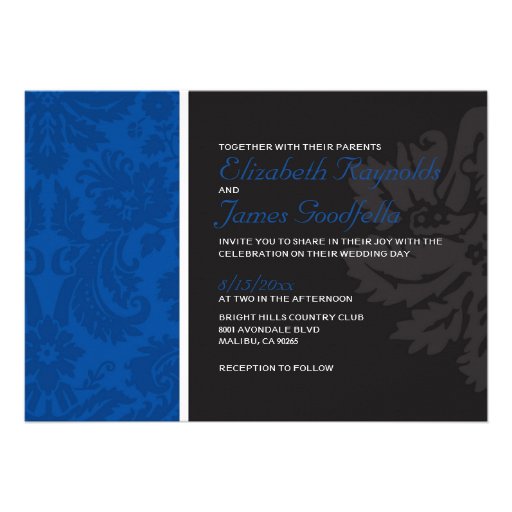 Royal Blue Damask Wedding Invitations