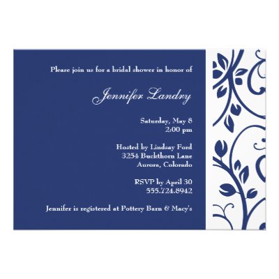 Royal Blue Floral Vine Bridal Shower Invitation
