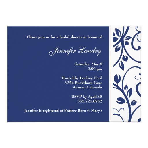 Royal Blue Floral Vine Bridal Shower Invitation