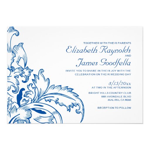 Royal Blue Flourish Wedding Invitations