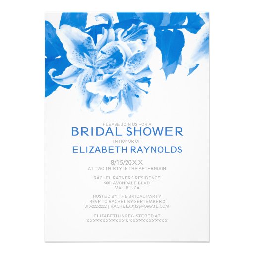 Royal Blue Flower Bridal Shower Invitations
