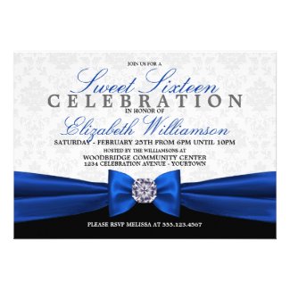 Royal Blue Formal Elegant Sweet 16 Invitation
